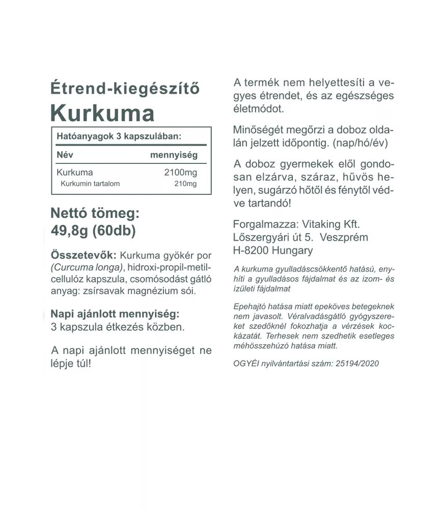 Vitaking - Kurkuma 700 mg (60 kapselia) - Image 2