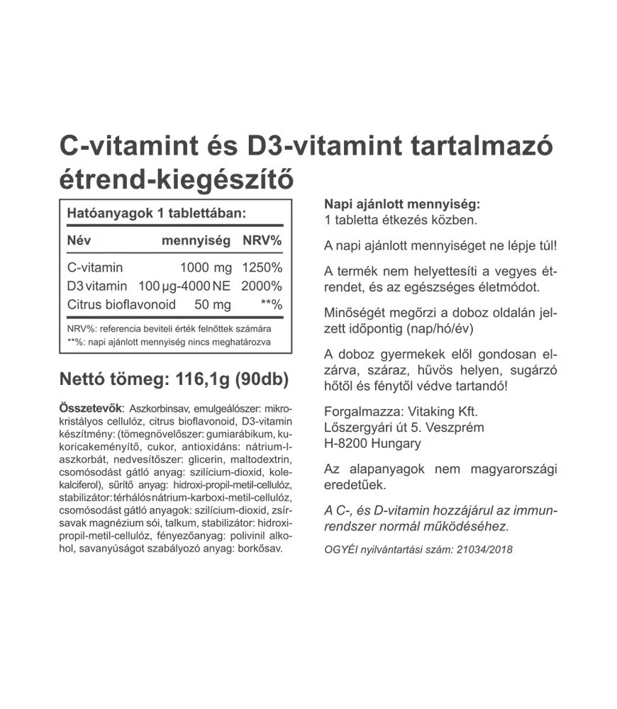 Vitaking - Vitamiini C-1000 + D-4000 (90 tablettia) - Image 2
