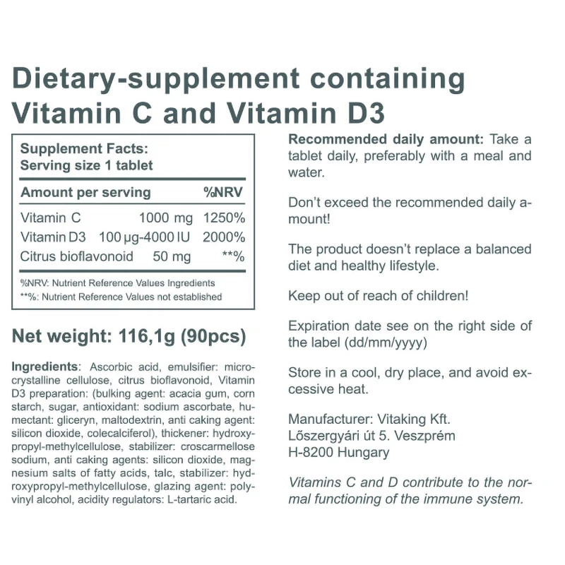 Vitaking - Vitamiini C-1000 + D-4000 (90 tablettia) - Image 3