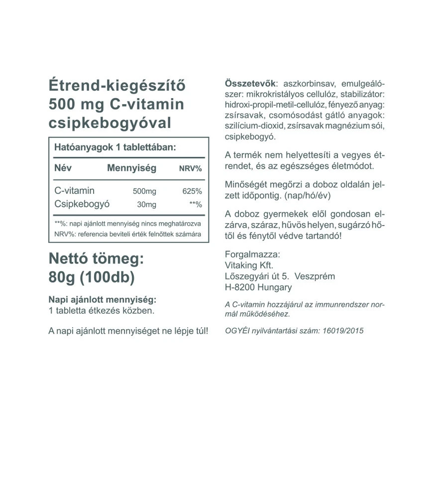 Vitaking - Vitaking C-vitamiini 500 mg ruusunmarjalla (100 tablettia) - Image 2