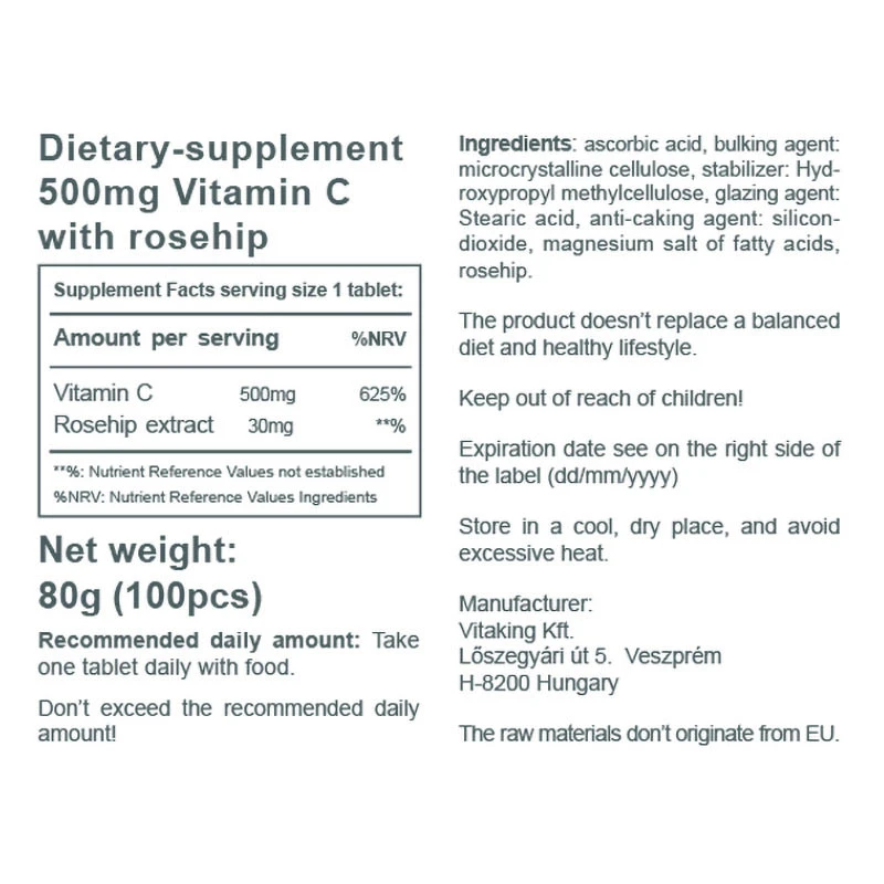 Vitaking - Vitaking C-vitamiini 500 mg ruusunmarjalla (100 tablettia) - Image 3