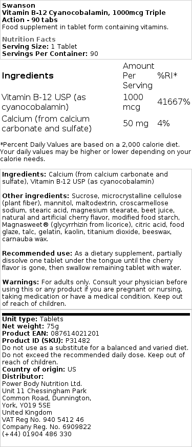 1000 mcg Triple Action - 90 tabletter