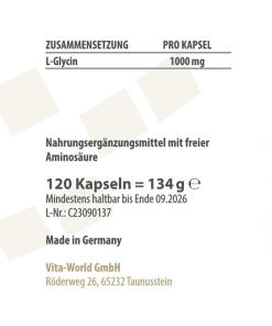 Vitaworld - L-glysiini 1000 mg (120 kapselia) - Image 2