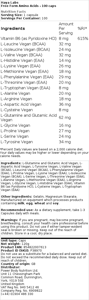 Vapaat aminohapot - 100 kapselia - Image 2