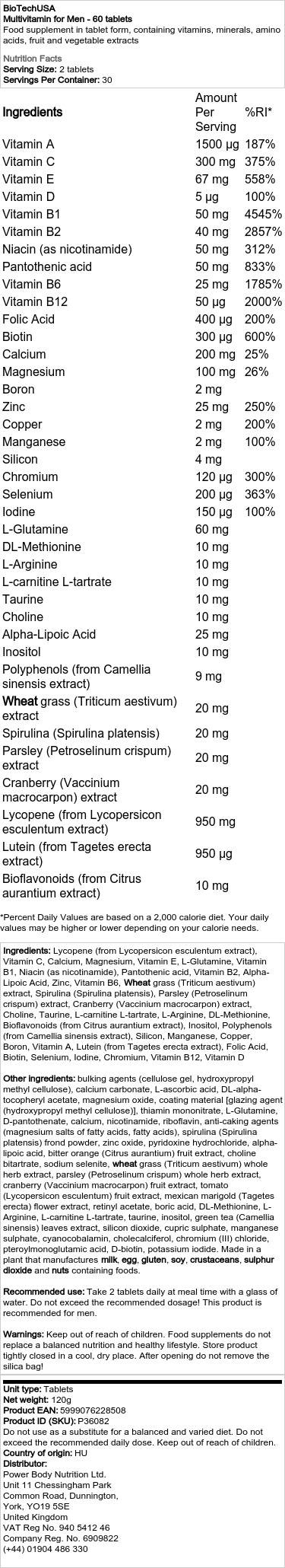 Monivitamiini miehille - 60 tablettia - Image 2