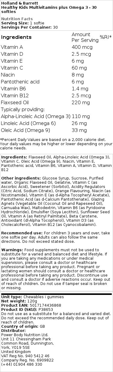 Lasten monivitamiinit plus omega 3 - 30 pehmeää purutablettia - Image 2