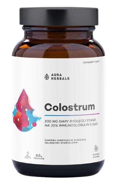 Aura Herbals - AURA HERBALS Colostrum 500 mg, makea vadelma (66 g)