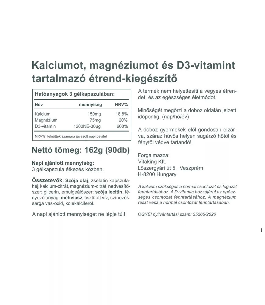 Vitaking - CalMag-sitraatti + D3-vitamiini (90 pehmeää kapselia)