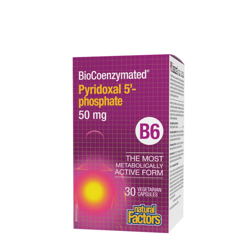 Natural Factors - Bioentsyymimuodossa oleva pyridoksali 5-fosfaatti B6 50 mg (30 kasviskapselia)