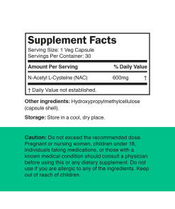 Vitamin360 - NAC 600 mg - N-asetyyli-L-kysteiini (30 kasviskapselia) - Image 2